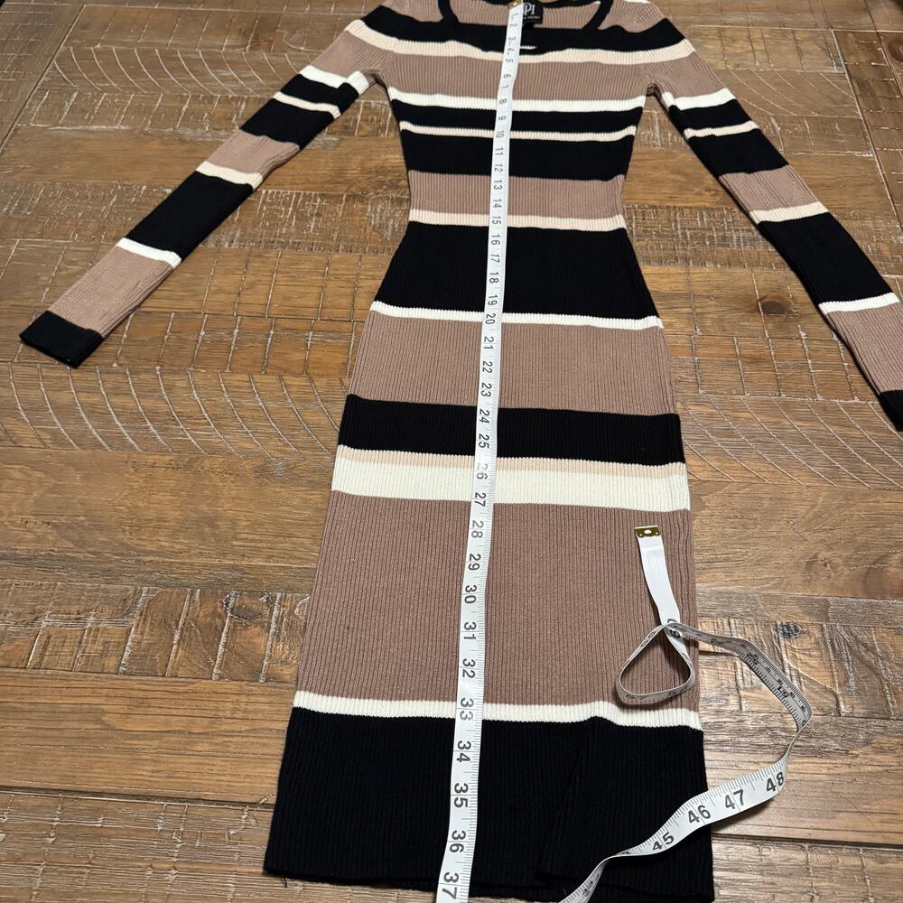 Derek Heart M Dress Ribbed Knit Bodycon Sweater Dress Midi Juniors Tan Black Crm - Picture 5 of 9